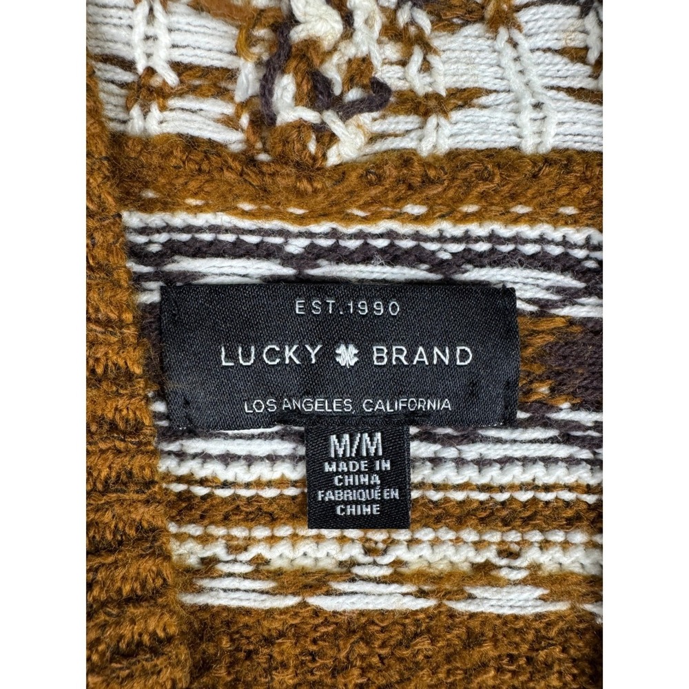 Lucky Brand Mens Brown Southwestern Geometric Open Front Cardigan Sweater Medium - Picture 7 of 15